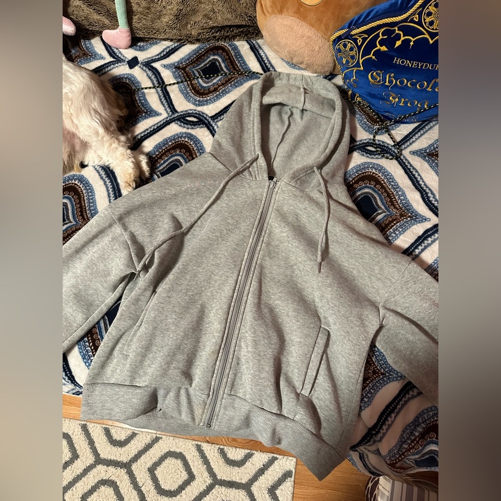 Grey Zip Up Thermal Lined Drop Shoulder Drawstring
Hoodie